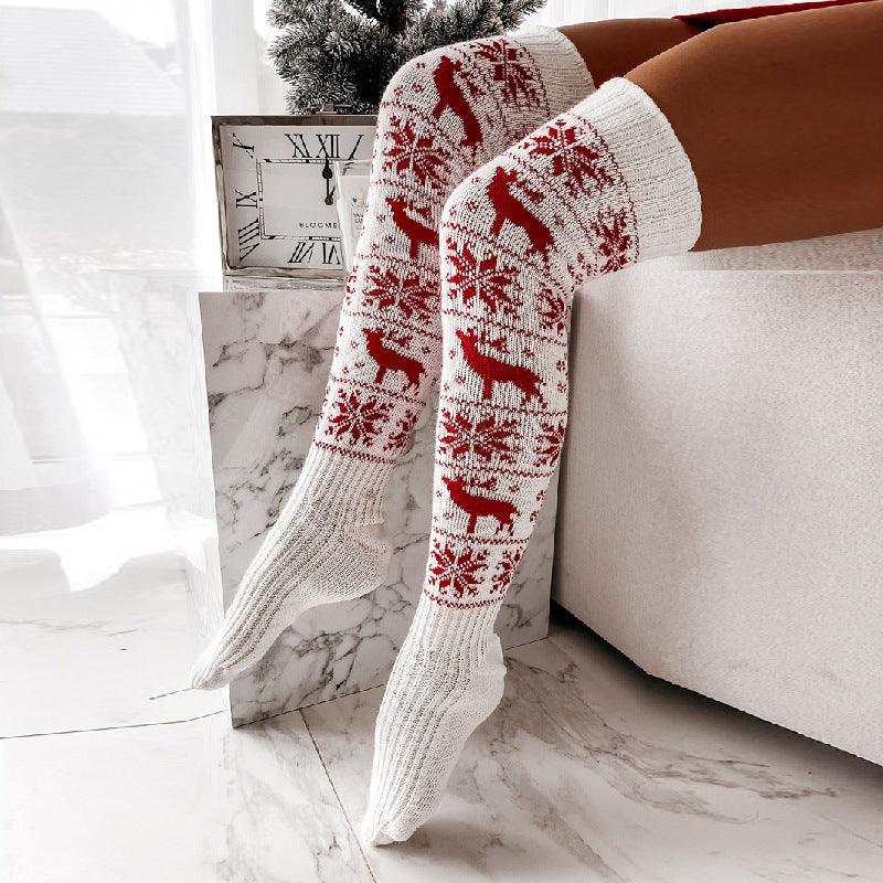 Christmas Elk Jacquard Over-the-Knee Socks: Festive Winter Gift  VEXAN Shop