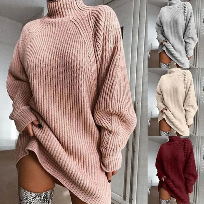 Cotton Turtleneck Raglan Sleeve Sweater Dress  VEXAN Shop