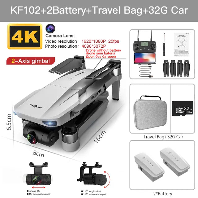KF102/KF102MAX 4K Drone: GPS, 5G Wifi, 2-Axis Anti-Shake Gimbal