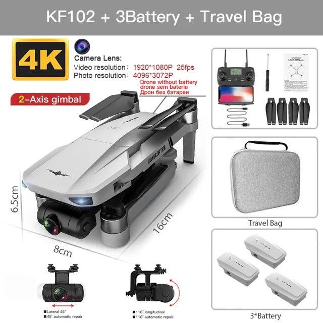 KF102/KF102MAX 4K Drone: GPS, 5G Wifi, 2-Axis Anti-Shake Gimbal