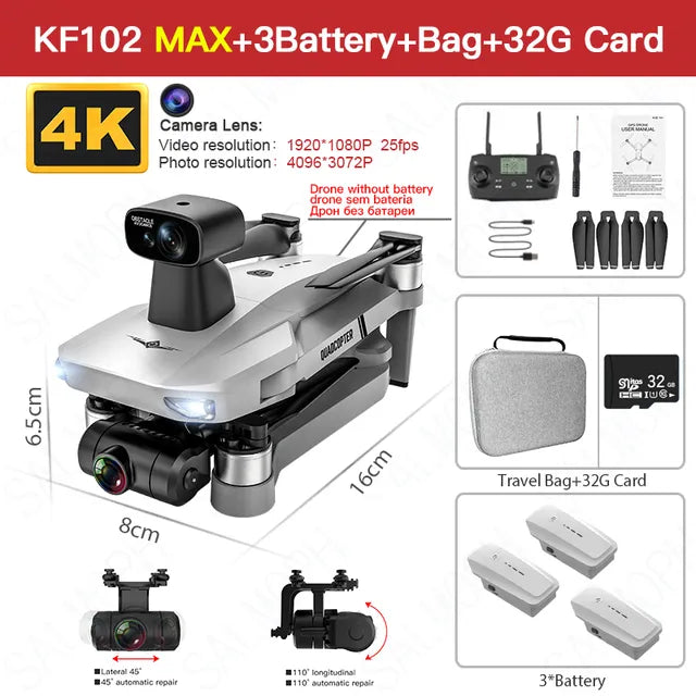 KF102/KF102MAX 4K Drone: GPS, 5G Wifi, 2-Axis Anti-Shake Gimbal