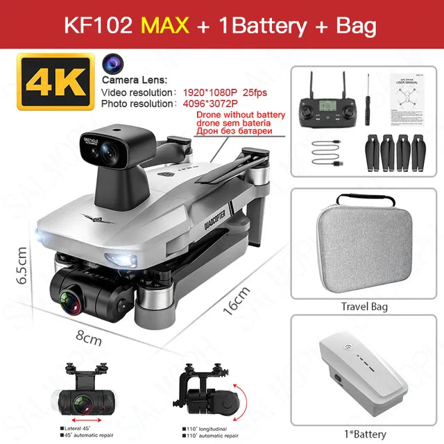 KF102/KF102MAX 4K Drone: GPS, 5G Wifi, 2-Axis Anti-Shake Gimbal