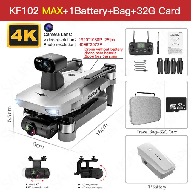 KF102/KF102MAX 4K Drone: GPS, 5G Wifi, 2-Axis Anti-Shake Gimbal