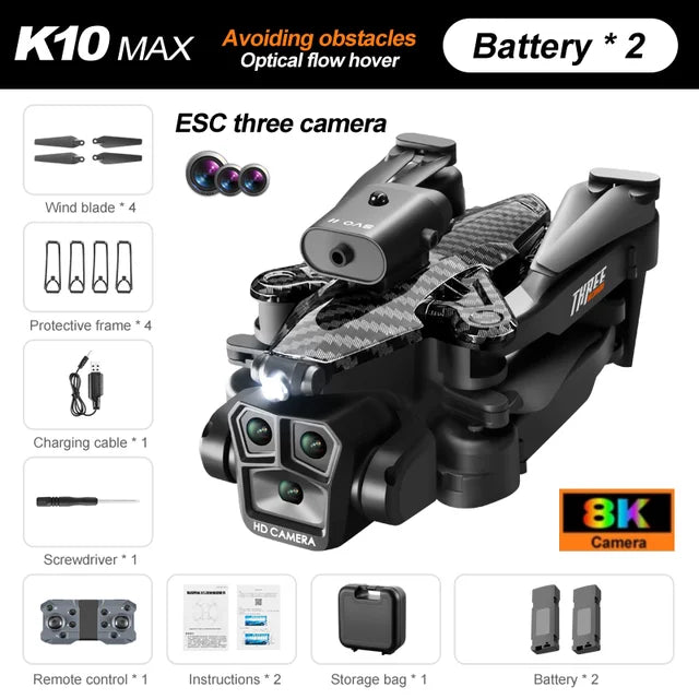 Lenovo K10Max 8K Drone - Triple Cameras, Obstacle Avoidance, 5000M RC Range